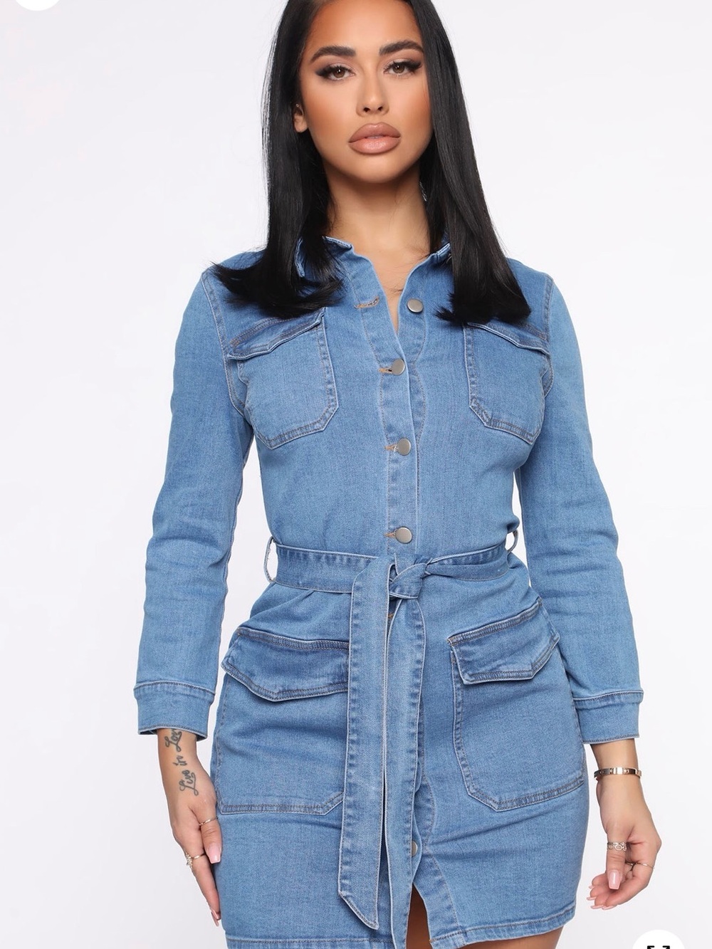 Fashion Nova Denim Belted Dress